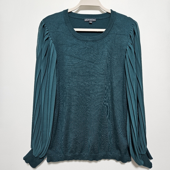 Adrianna Papell Womens Long Sleeve Top Soft Cozy Pleated Sleeve Holiday Green L - Picture 2 of 11